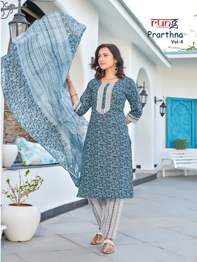 Prathna Vol 4 By Rung Printed Cotton Kurti With Bottom Dupatta Wholesale Market In Surat